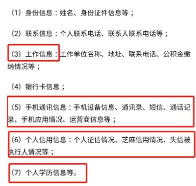  捷信贷款收集工作信息、通讯录、个人征信信息、学历信息涉嫌过度收集，各类信息对应的业务功能未明确说明。